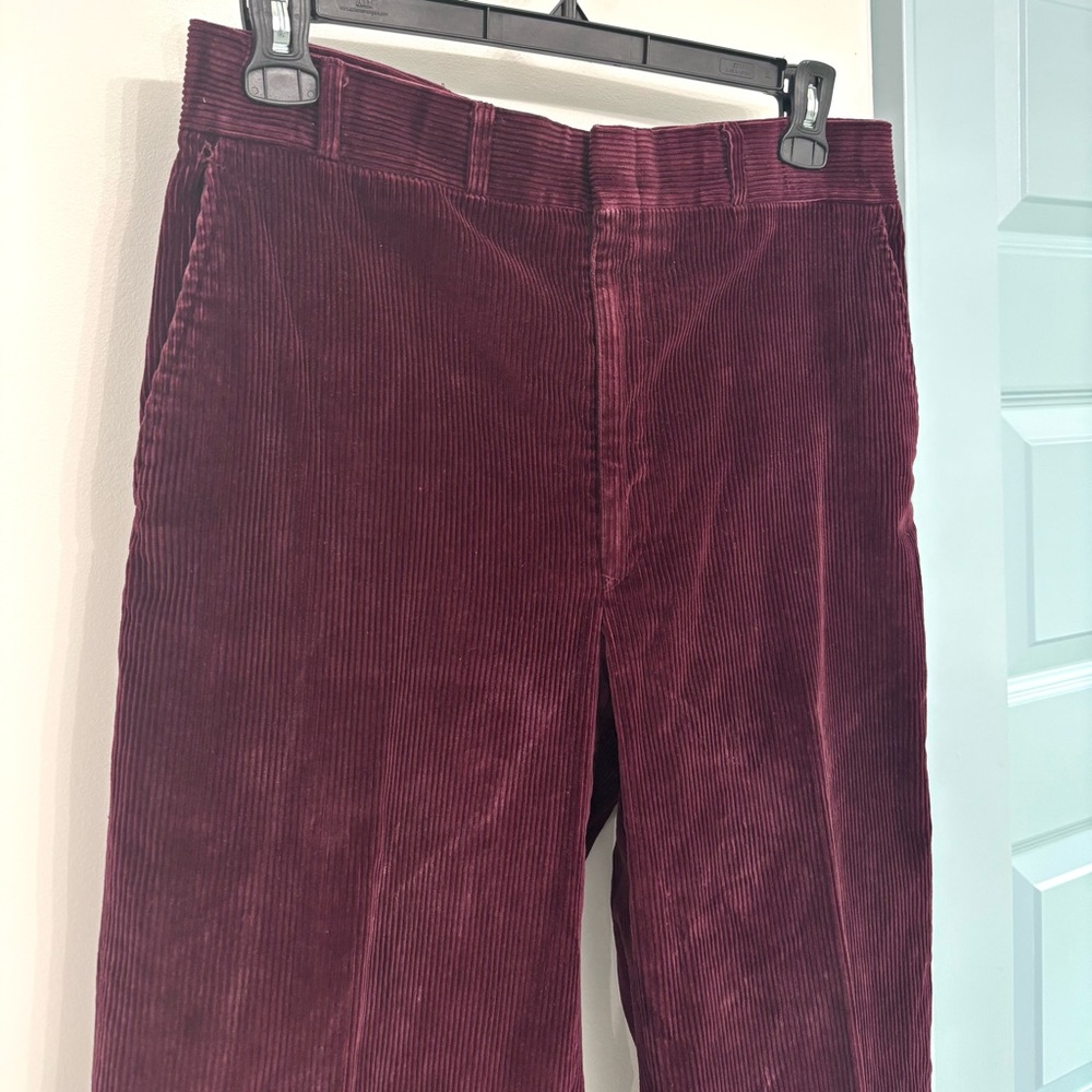 Vintage 70s Higgins Corduroy Burgundy Pant 33x28 USA Straight Leg Trousers Retro